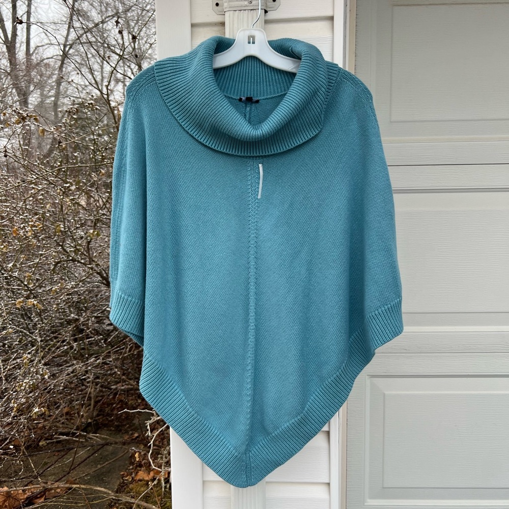 NWT Talbots Beautiful & Cozy Blue Cowl Turtleneck Poncho